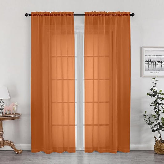 OWENIE Sheer Orange Curtains, Sheer Curtains 78 inch Length 2 Panels Set, Rod Pocket Voile Fimly Sheer Drapes for Living Room/Bedroom, 2pcs, Each 42" W x 78" L
