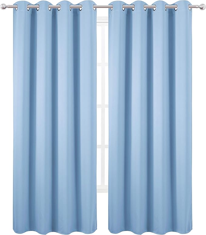 LEMOMO Sky Blue Thermal Blackout Curtains/52 x 95 Inch/Set of 2 Panels Room Darkening Curtains
