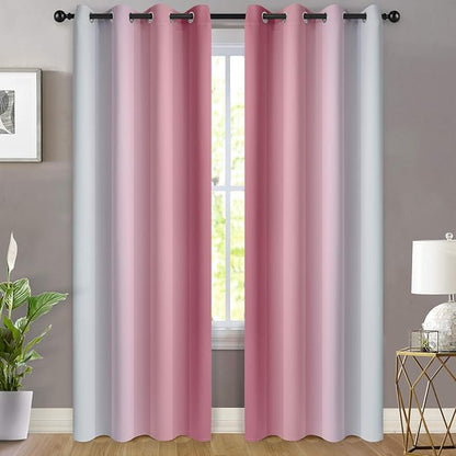 Yakamok Room Darkening Gradient Color Ombre Curtains 84 Inch Length, Thermal Insulated Grommet Window Drapes for Living Room/Bedroom (Pink and Greyish White, 2 Panels, 52x84 Inch)