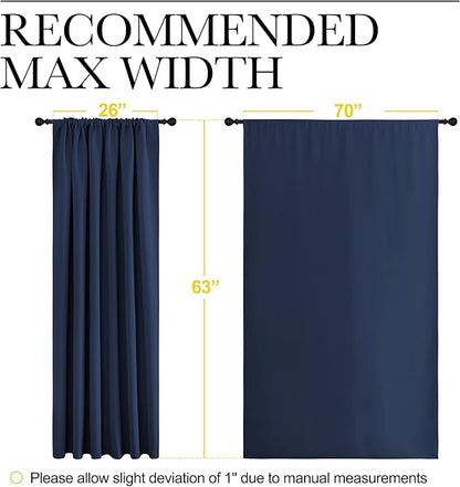 NICETOWN Blackout Curtains for Bedroom, Blackout Draperies, Home Decorations Thermal Insulated Solid Rod Pocket Blackout Drapes for Cafe (Navy, One Pair, 70 x 63-inch)