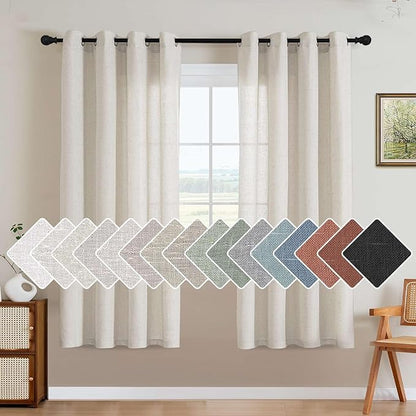 H.VERSAILTEX Living Room Linen Curtains Home Decorative Nickel Grommet Curtains Privacy Added Energy Saving Light Filtering Window Treatments Draperies, Heathered Natural, 2 Panels, 52 x 72 - Inch