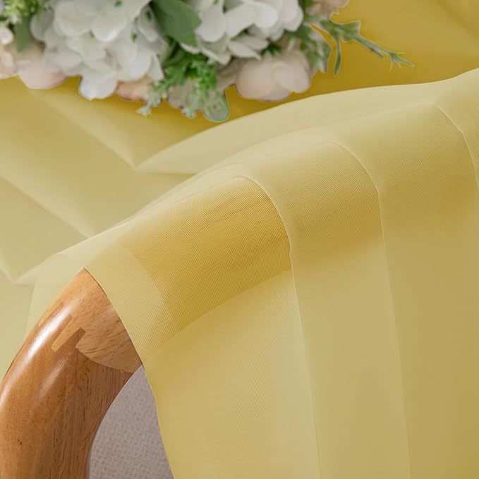 Chyhomenyc Mustard Yellow Sheer Valances for Windows - Light Filtering Small Kitchen Curtains, Short Top Window Treatment Decor for Living Room Bathroom Basement, 42Wx18L inches, 2 Pack