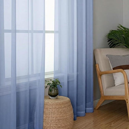 Lecloud Denim Blue Sheer Curtains 90 Inches Long 2 Panels, Voile Rod Pocket Light Filtering Window Curtains for Living Room Bedroom Dining Room, Airy Drapes for Balcony, Each Panel 42" W x 90" L