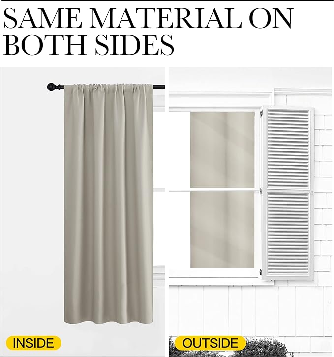 NICETOWN Blackout Curtains for Living Curtains, Room Darkening Window Curtain Panels, Easy-Care Solid Thermal Insulated Draperies/Drapes for Daughter Room (Natural, 2 Panels, 34 by 72)