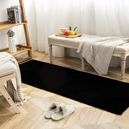 Ashler Faux Fur Rug, Ultra Soft Faux Rabbit Fur, Black Area Rugs, 2.2 x 6 Feet Rectangle, Machine Washable Nursery Decor Throw Rugs for Bedroom, Kids Room, Living Room