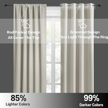 RYB HOME Curtains for Bedroom Living Room 63 inches Long, Thermal Insulated Privacy Rod Pocket Drapes for Nursery Office Home Theater, Width 34 by Length 63, Natural, 2 Panels