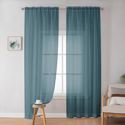 OWENIE Teal Sheer Curtains 84 inches Long 2 Panels Set, Light Filtering Rod Pocket Fimly Sheer Curtains with Soft Touch for Bedroom Living Room, Dusty Blue Farmhouse Curtains, Each 42Wx84L inch