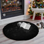ThreadGlobe Fluffy Faux Rabbit Fur Circle Rug 3'x3', Cloud-Soft Area Rug for Bedroom & Nursery, Non-Slip No-Shed Design, Machine Washable Rug, Black, 3x3 Ft