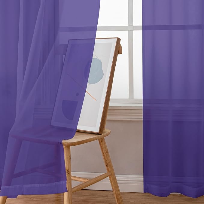 Chyhomenyc Purple Sheer Curtains 96 inches Long 2 Panels, Light Filtering Soft Airy Solid Elegant Voile Window Treatment Drapes for Bedroom Living Room Wedding Party Decor, 42 Wx96 L, 8FT L