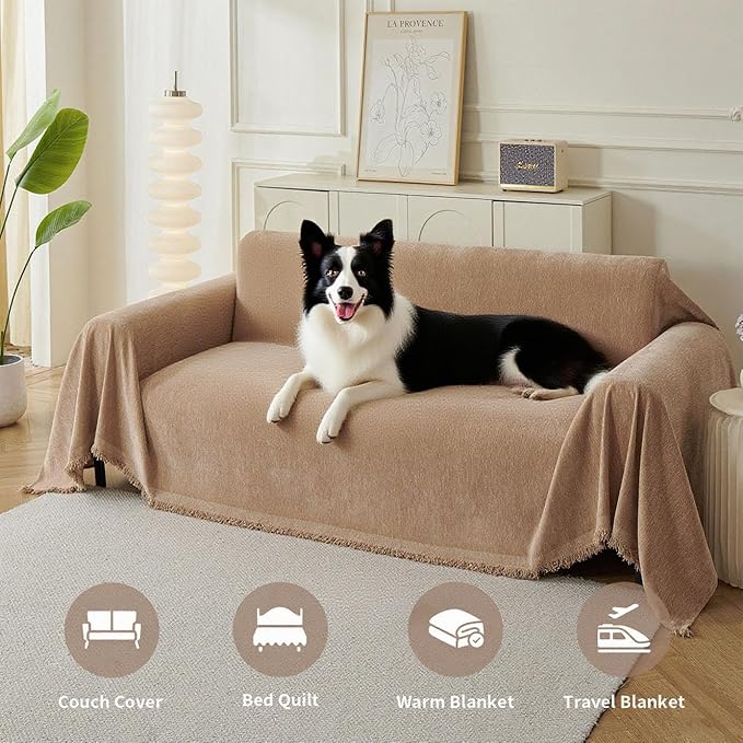Armchair Couch Cover for Dogs 1 Cushion, Washable Recliner Covers Sofa Protector, Oversized Single Chair Covers, Accent Chair Couch Slipcovers, Pet Couch Cover Blanket Throws(71"x91", Khaki)