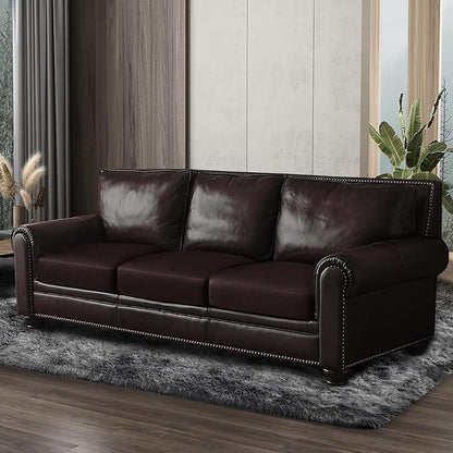 Leather Look Couch Cushion Covers Sofa Seat Slipcovers Sets Couches Furniture Protector for Sectional Armchair Loveseat Pets Kids Stretch Spandex Fabric (3 Cushion Sofa, Chocolate)