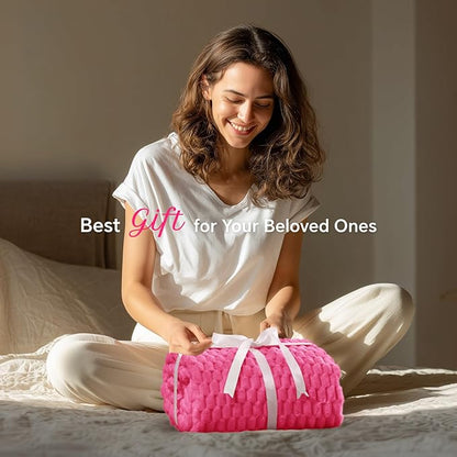 BEDELITE Fleece Twin Blankets for Couch & Bed - 3D Jacquard Decorative Hot Pink Blanket, Super Soft and Cozy Warm Fuzzy Blanket All Seasons Suitable, 60x80Inches