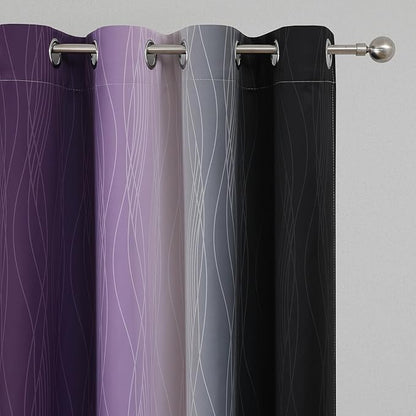 Estelar Textiler Black and Purple Ombre Blackout Curtains for Bedroom, Thermal Insulated Gradient Blackout Drapes, Full Room Darkening Energy Saving Curtains for Living Room, 52Wx96L, 2 Panels