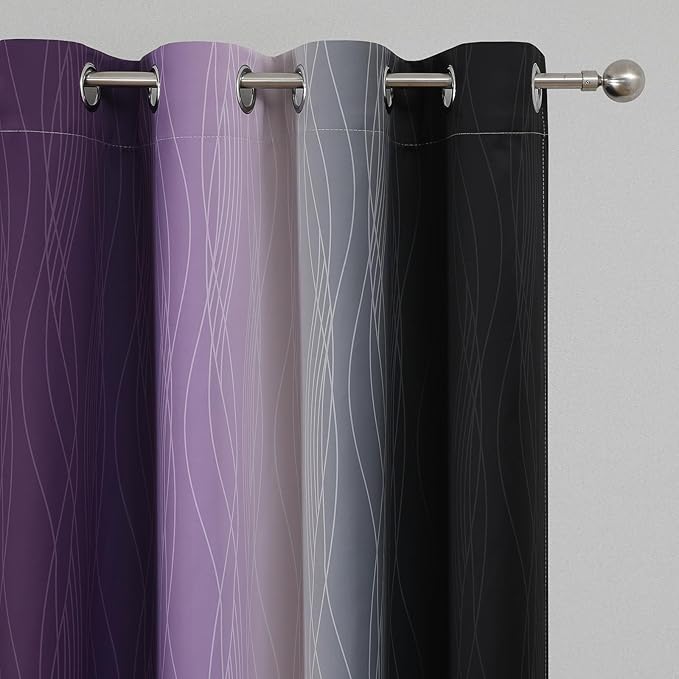 Estelar Textiler Black and Purple Ombre Blackout Curtains 90 Inches Long 2 Panels Set, Thermal Insulated Gradient Drapes for Bedroom, Energy Saving Grommet Curtains for Living Room,52Wx90L