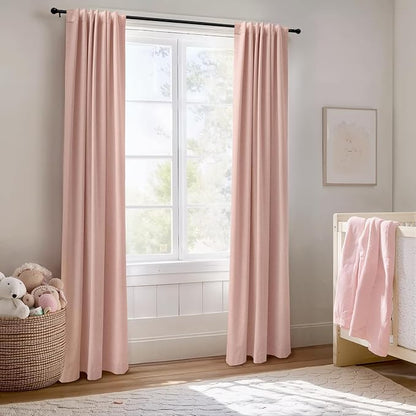 100% Blackout Shield Linen Blackout Curtains for Bedroom 90 Inches Long, Back Tab/Rod Pocket Living Room Drapes, Thermal Insulated Blackout Curtains 2 Panels Set, 50" W x 90" L, Blush Pink