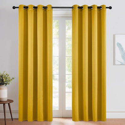 NICETOWN Gold Curtains 84 inches Long Blackout for Bedroom, Grommet Thermal Drapes Room Darkening Window Treatments for Living Room, W52 x L84, 2 Panels