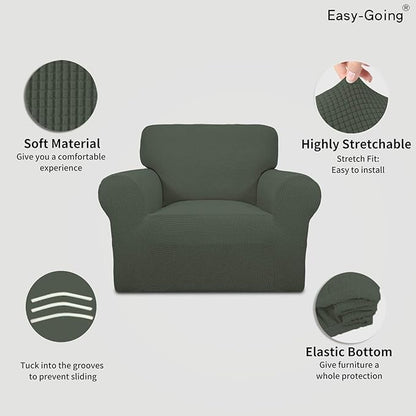 Easy-Going Stretch Chair Sofa Slipcover 1-Piece Couch Sofa Cover Furniture Protector Soft with Elastic Bottom for Kids, Pet. Spandex Jacquard Fabric Small Checks (Chair, Olive Green)