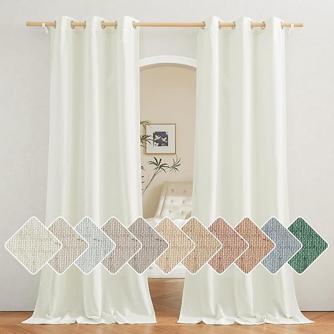 NICETOWN Linen Off White Window Curtains 84 inches Long, Grommet Thick Linen Blend Window Treatments Privacy Assured with Light Filtering for Bedroom/Living Room, W42 x L84