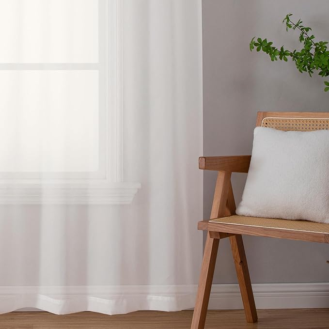 Aiyufeng Ivory Kitchen Sheer Curtains 63 inch Length 2 Panels, Rod Pocket Light Weight Soft Curtain Sheers, Voile Sheer Drapes for Basement Kitchen or Small Window Curtains, Each is 40W x 63L