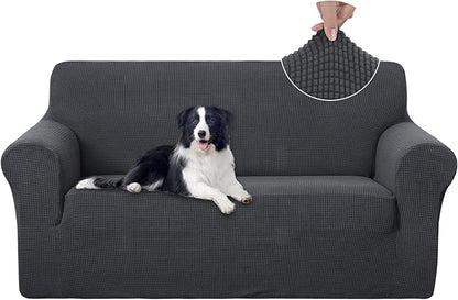 U-NICE HOME Oversized Stretch Loveseat Couch Cover Sofa Covers Washable Sofa Slipcover Furniture Protector for 2 Cushion Couch Sofa Pet Friendly, Dark Grey
