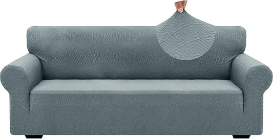 ZNSAYOTX 1 Piece Jacquard Couch Covers for 3 Cushion Couch Living Room High Stretch Sofa Cover Pets Dogs Friendly Anti Slip Thickened Slipcovers Furniture Protector (Large, New Pattern Light Grey)