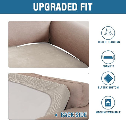 H.VERSAILTEX Velvet Stretch Individual Cushion Cover Plush Cushion Slipcover for Loveseat Sofa Furniture Protector Seat Cushion Sofa Cover (1 Piece Loveseat Cushion Cover, French Oak)