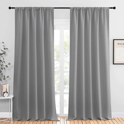 NICETOWN Living Room Curtains for Window - Energy Efficient & Noise Reducing Thermal Insulated Rod Pocket Blackout Drapes/Draperies for Living Room (Silver Grey, 2 Panels, W52 inches x L95 inches)