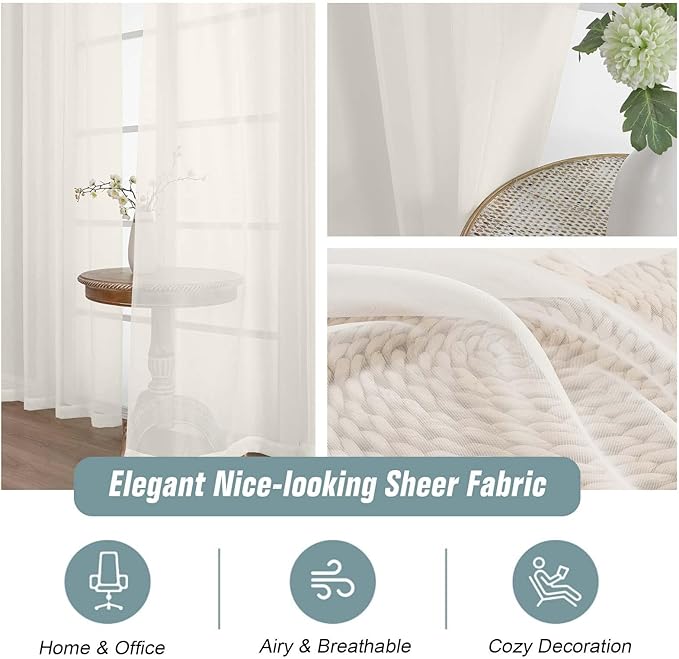 Extra Wide Ivory Sheer Curtains 120 Inches Long, Extra Long Light Filtering Modern Patio Curtains for Sliding Glass Door, Rod Pocket Voile Drapes for Living Room, 2x59Wx120L Inches, 10FT, 2PCS