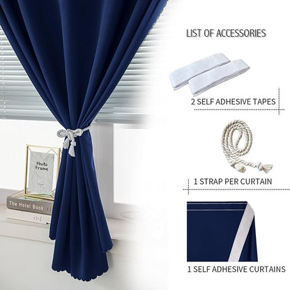 Self Adhesive Portable Blackout Curtains for Bedroom Easy to Install Window Thermal Lnsulated Kitchen Room Darkening Small Window Curtains, 59" W X 59" L, Navy Blue, 1 Panel