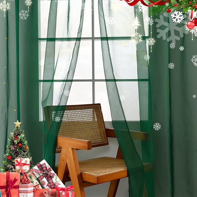 youleyar Solid Sheer Rod Pocket Curtain Voile Draperies 2 Panels White Beige Black Grey Coffee 60 Inch Width 63 Inch Long 1 Pair for Kitchen Bedroom Children Living Room Yard (Foliage Green,60Wｘ63L)