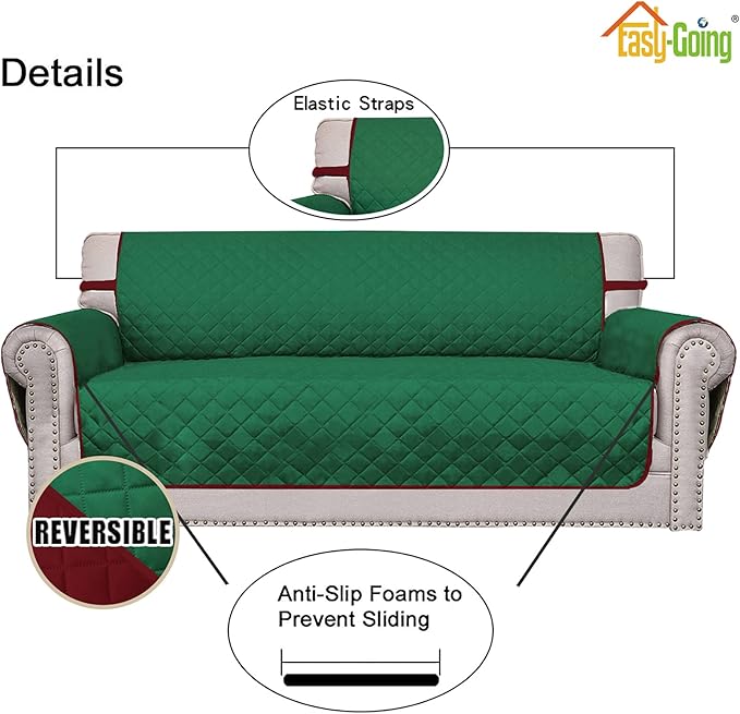 Easy-Going Reversible Oversized Couch Cover for 3 Cushion Couch Sofa Cover for Dogs Water Resistant Furniture Protector Cover with Foam Sticks for Pet (Oversized Sofa, Green/Christmas Red)