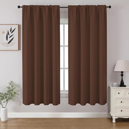 CUCRAF Brown Blackout Curtains 54 inch Length 2 Panels Set, Rod Pocket Room Darkening Drapes for Bedroom Living Room, Insulated Thermal Light Blocking Window Curtain (W52 x L54 Inch)