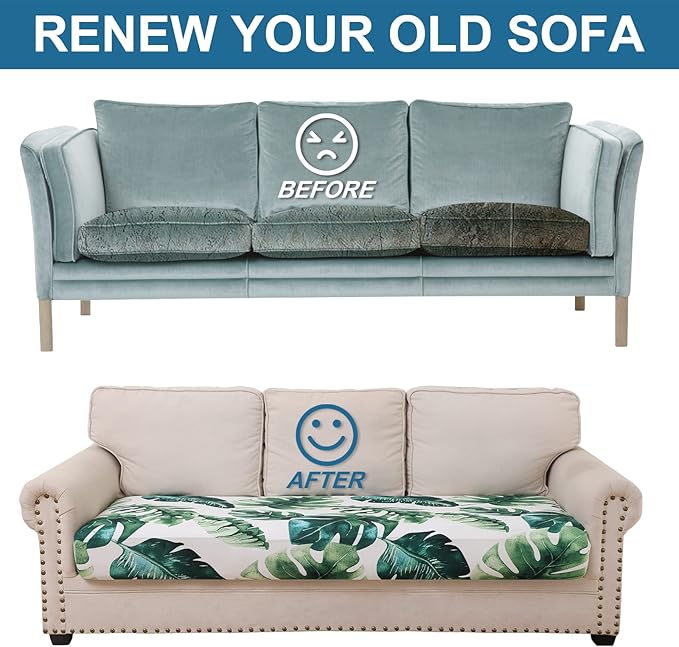 Smiry Printed Couch Cushion Covers, Stretch Soft Couch Covers for Sofa, Washable Non-Slip Sofa Slipcover Furniture Protector for Indoor and Outdoor (1 Pack, Green)