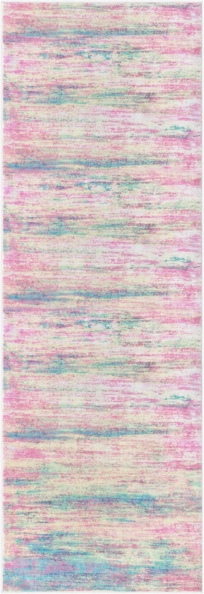 KOZYFLY Modern Abstract Runner Rug 2x6 Multi Pink Runners for Hallways Kitchen Rug Non Slip Washable Carpet Rug Runner Laundry Mat with Soft Low Pile for Entryway Bathroom Bedroom Kitchen