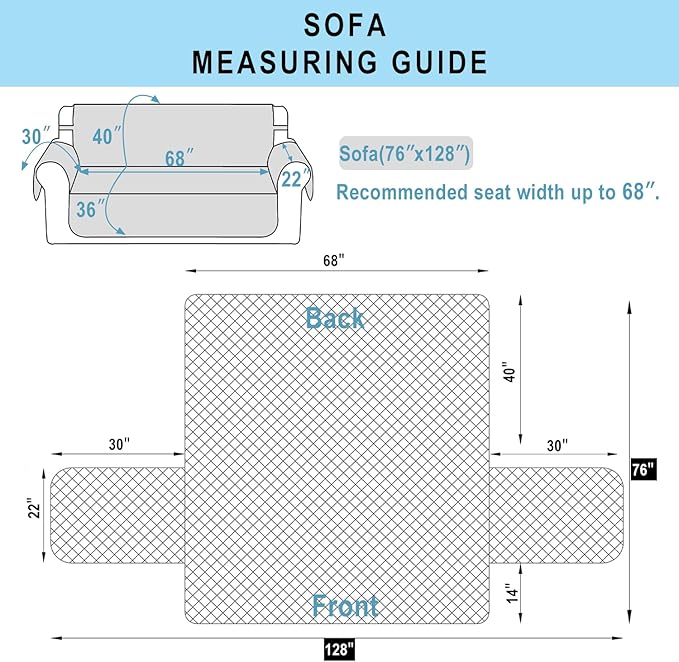 Reversible Couch Cover for 3 Cushion Couch for Pet Friednly Sofa Cover for Dogs Water Resistant Furniture Protector Washable with Elastic Straps(Sofa,Beige/Beige)