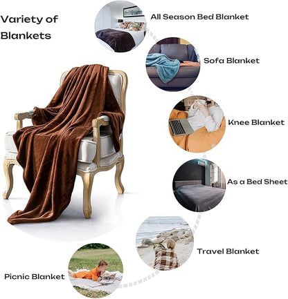 JIAHANNHA Flannel Fleece Blanket Throw Size(50 by 60 Inches),Brown Throw Blanket for Couch Sofa Bed 280GSM,Super Soft Plush Cozy and Lightweight Warm Bed Blanket for All Season