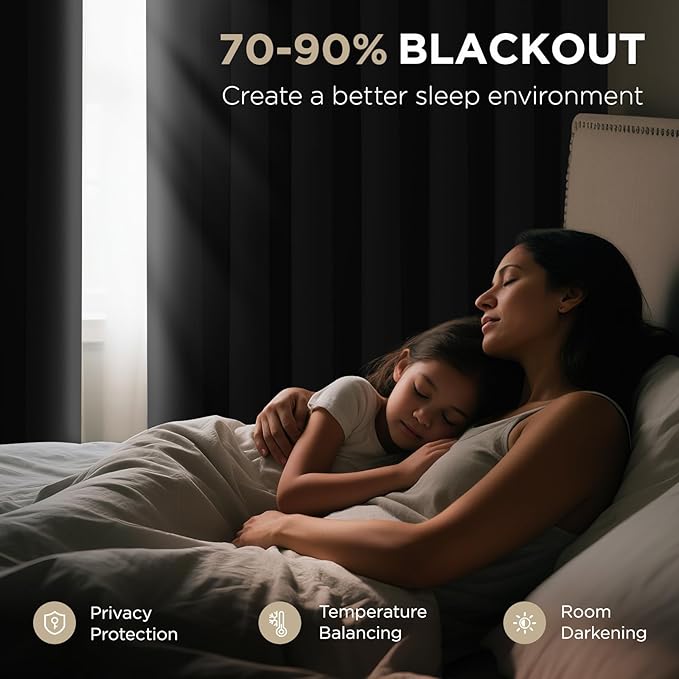 Joydeco Blackout Patio Sliding Door Curtains 90 Inches Long, Grommet Privacy Room Divider Curtains, Extra Wide Thermal Blackout Drapes for Bedroom Living Room (Black, 70Wx90L, 1 Panel)