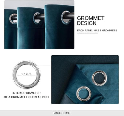 MIULEE Blue Velvet Curtains 72 Inches Length Blackout Curtains Thermal Insulated Soundproof Room Darkening Grommet Curtains/Drapes for Living Room Bedroom 52 x 72 Inch 2 Pcs Peacock Blue