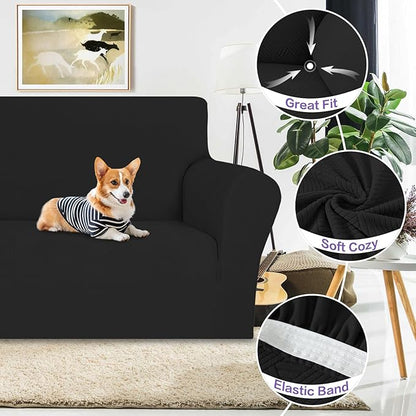 ZNSAYOTX Chair Cover with Arms (30"-47"), New Striped Sofa Chair Covers for Living Room, Dogs Pet Friendly Anti-Slip Chair Protector Spandex Armchair Slipcovers (Black, Chair)