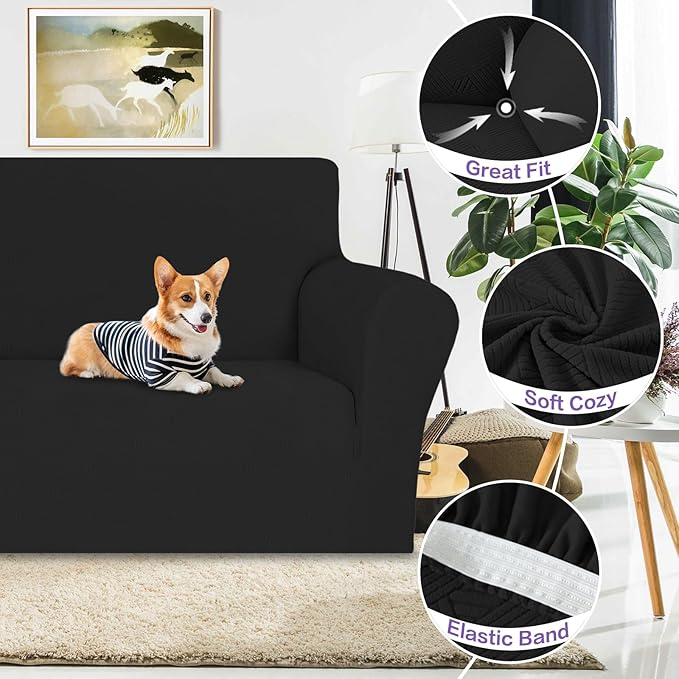 ZNSAYOTX Oversized Super Stretch Couch Cover (92"-115"), New Striped Sofa Covers Comfortable & Durable, Dog Cat Pets Friendly Extra Large Spandex Sofa Slipcovers (Black, XL Sofa)