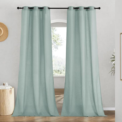NICETOWN Rustic Linen 96 inch Long Curtains for Living Room, Grommet Privacy Added Thick Linen Weave with Light Filter Window Curtains & Drapes for Bedroom, Sage Green, W42 x L96, 2 Panels