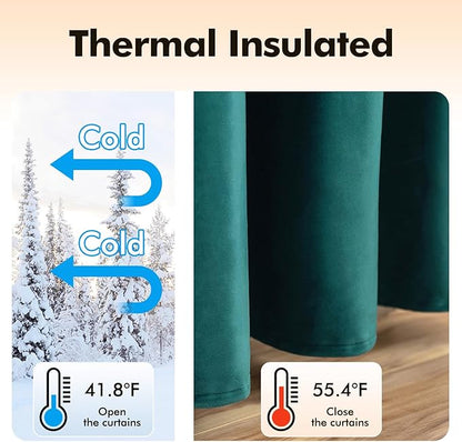 MIULEE Christmas Dark Green Velvet Curtains Room Darkening Blackout Solid Soft Grommet Top Emerald Curtain Thermal Soundproof Curtains/Drapes/Panels for Living Room Bedroom 52 x 84 Inch 2 Panels