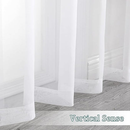 Chyhomenyc White Sheer Curtains 108 Inch Length 2 Panels Set, Extra Long Light Filtering Solid Voile Window Drapes for Living Room Party Ceremony, 42Wx108L, 9FT Length, Set of 2, White