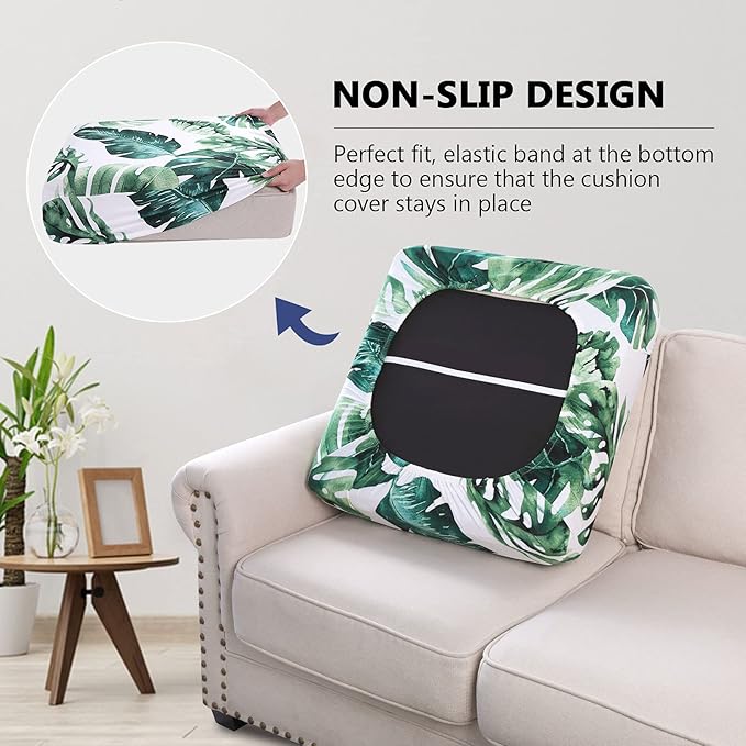 hyha Printed Couch Cushion Covers, Floral Sofa Covers Washable for Cushion Couch, Stretch Pattern Outdoor Cushion Covers for Patio Furniture with Elastic Bottom(Small, Monstera Deliciosa)