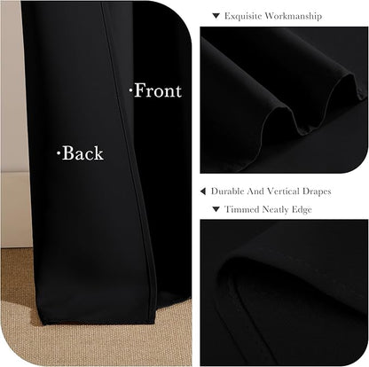 PONY DANCE Black Curtains for Windows, Bathroom Curtains Small Window Drapery Blackout Privacy Drapes for Cafe Bedroom Panels, Width 34 by Length 36, 1 Pair