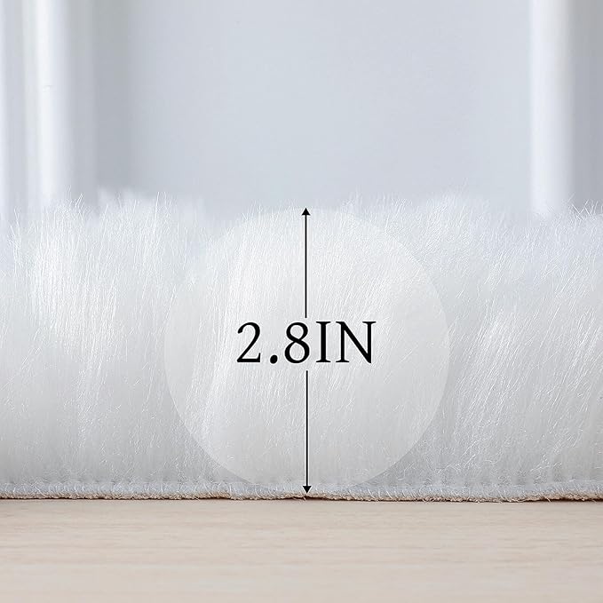 linmopm Faux Fur Rug Sheepskin Shag Fluffy Fuzzy 5x7 ft White Rugs for Bedroom Bedside Bed Floor Living Room Plush Rectangle High-Density Cushion Carpet Super Sofa Cover