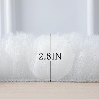 linmopm Faux Fur Rug Sheepskin Shag Fluffy Fuzzy 5x7 ft White Rugs for Bedroom Bedside Bed Floor Living Room Plush Rectangle High-Density Cushion Carpet Super Sofa Cover
