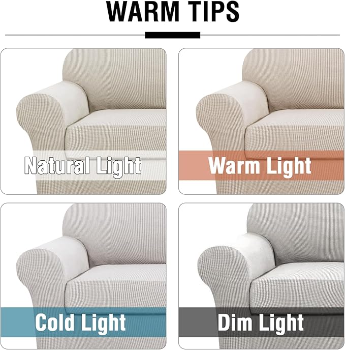H.VERSAILTEX 3 Piece Stretch Sofa Covers for 2 Cushion Loveseat Couch Covers for Living Room Furniture Cover (Base Cover Plus 2 Seat Cushion Covers) Thicker Jacquard Fabric(Medium, Island Fossi)