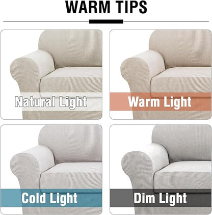 H.VERSAILTEX 4 Piece Stretch Sofa Covers for 3 Cushion Couch Covers for Living Room Furniture Slipcovers (Base Cover Plus 3 Seat Cushion Covers) Thicker Jacquard Fabric (XL Sofa, Island Fossi)