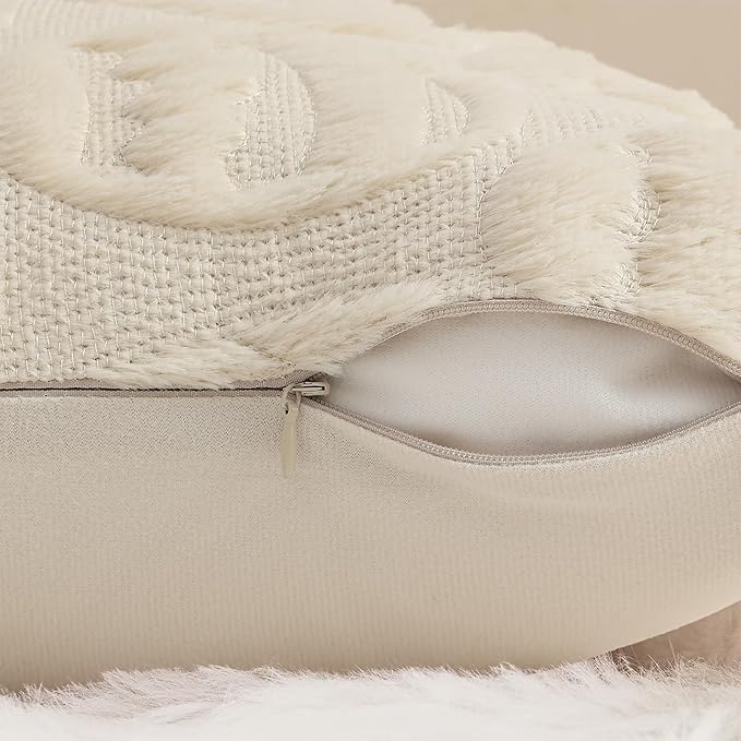 decorUhome Easter Beige Egg Pillow Covers 12x20 Inch Set of 2, Soft Plush Faux Wool Jacquard Cushion Covers, Farmhouse Neutral Fuzzy Spring Easter Holiday Decor for Couch Sofa Bed